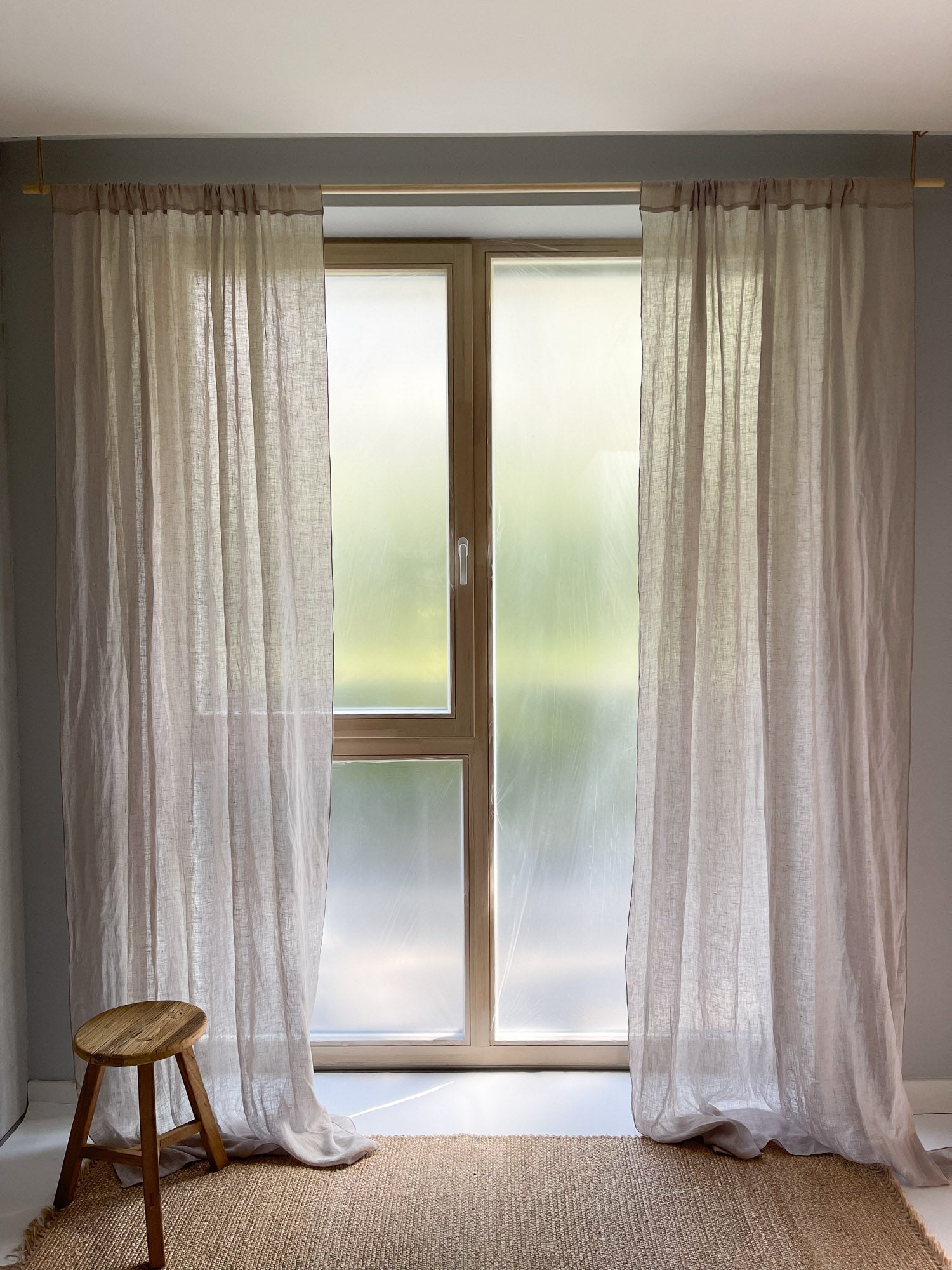Leinen Musselin Vorhang - Beige, einzeln