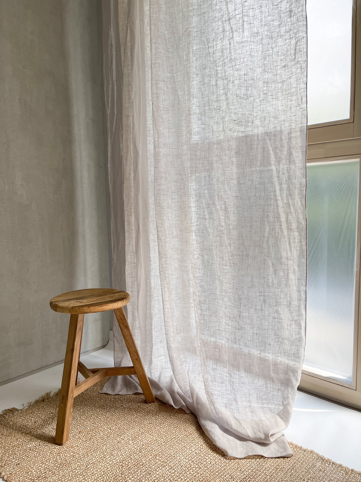 Leinen Musselin Vorhang - Beige, einzeln