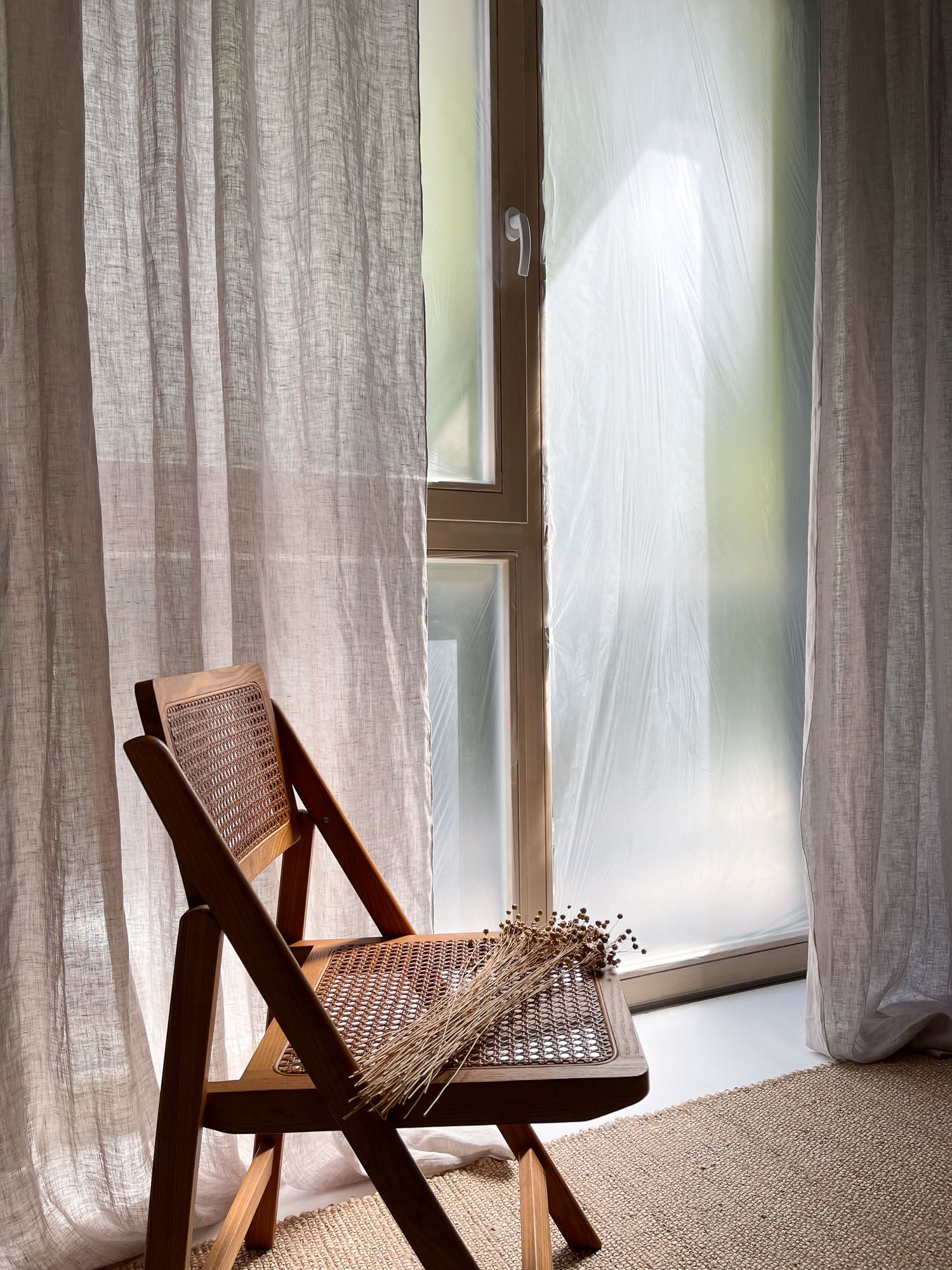 Leinen Musselin Vorhang - Beige, einzeln