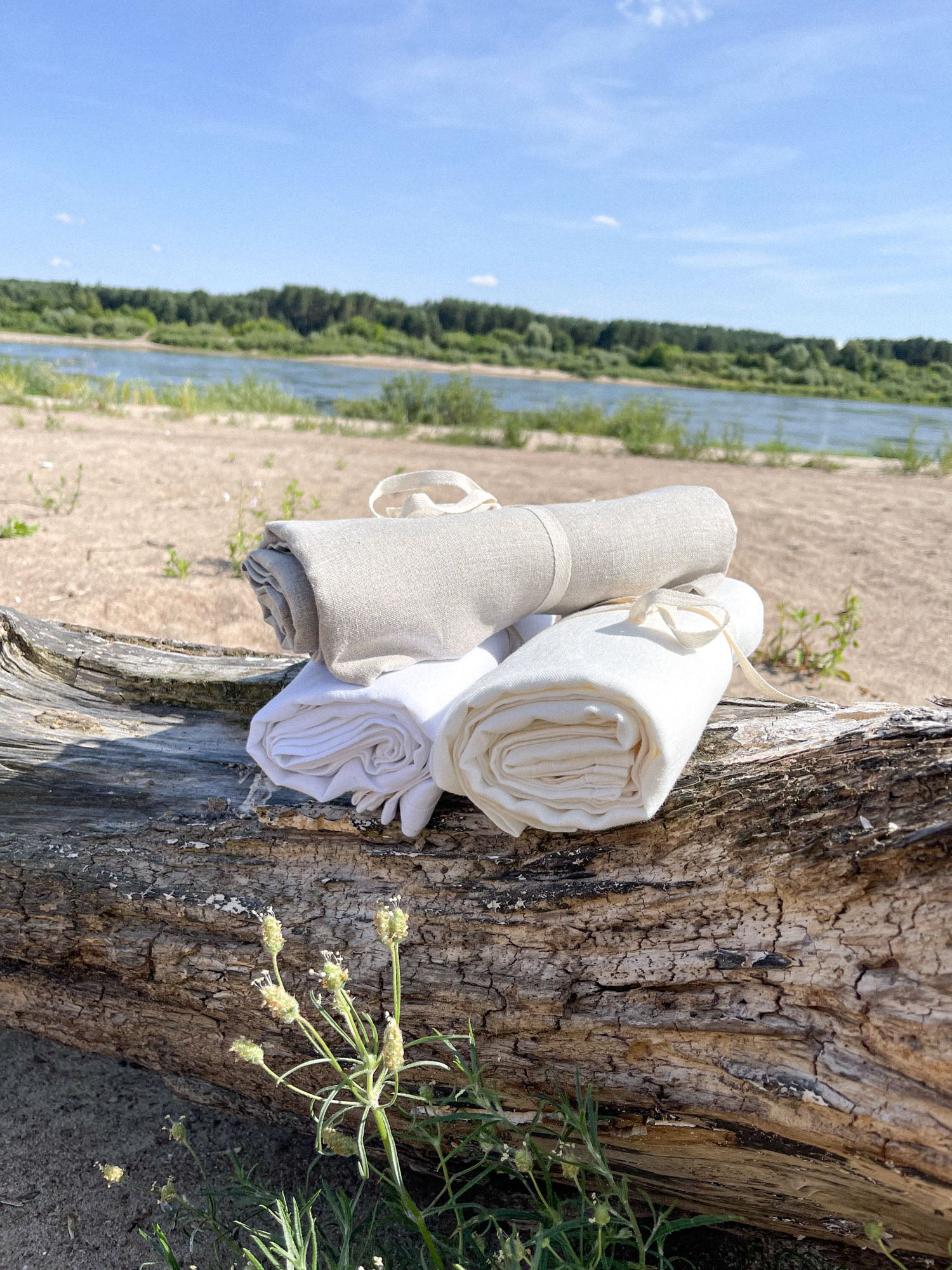 Strandtuch aus gewaschenem Leinen - Beige