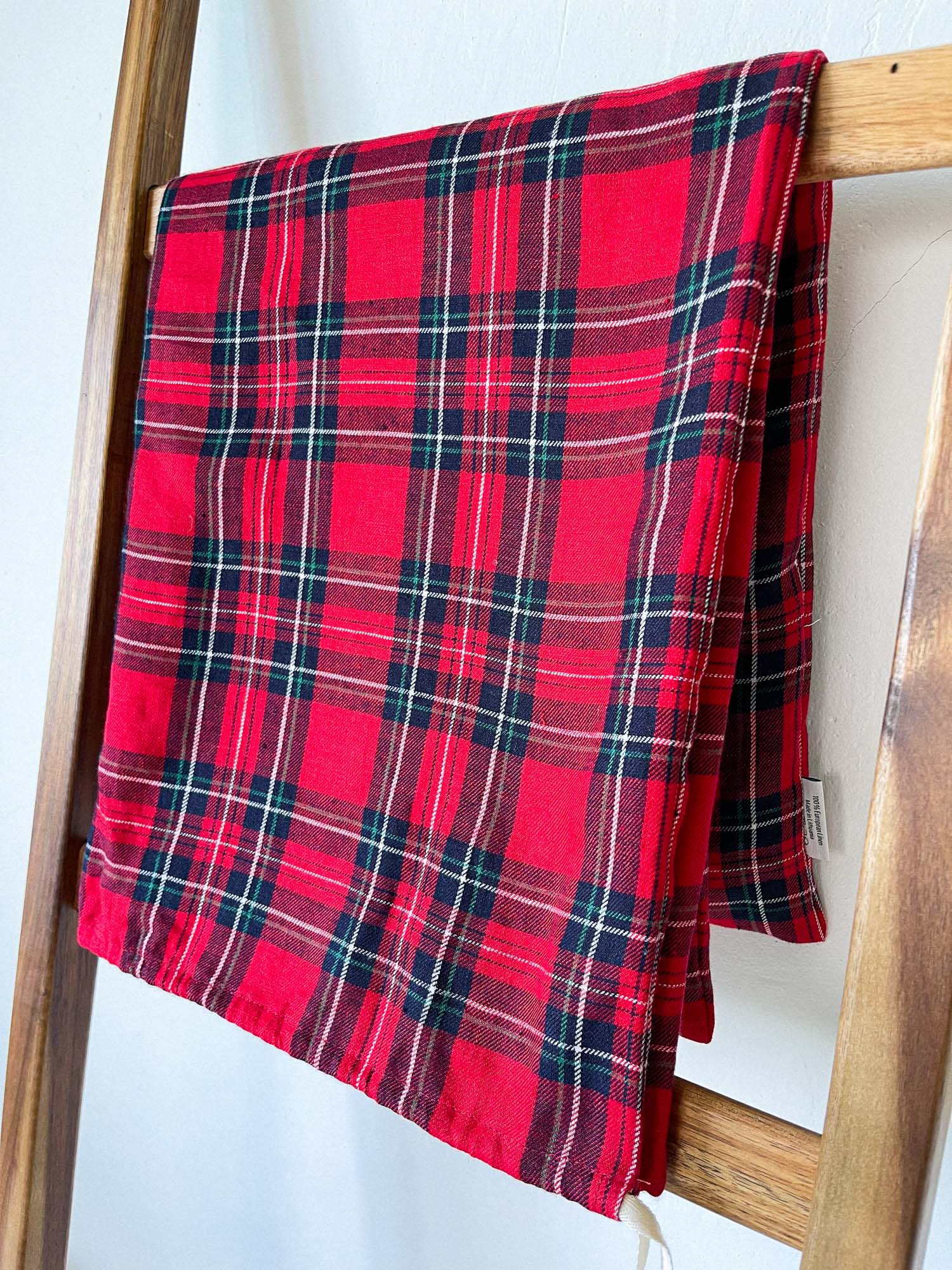 Leinen Wäschesack mit Kordelzug - Rot Tartan - Linen Notes