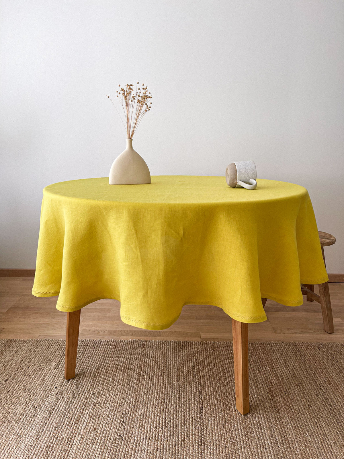 Runde Leinen Tischdecke mit Hohlsaum - Chartreuse Gelb