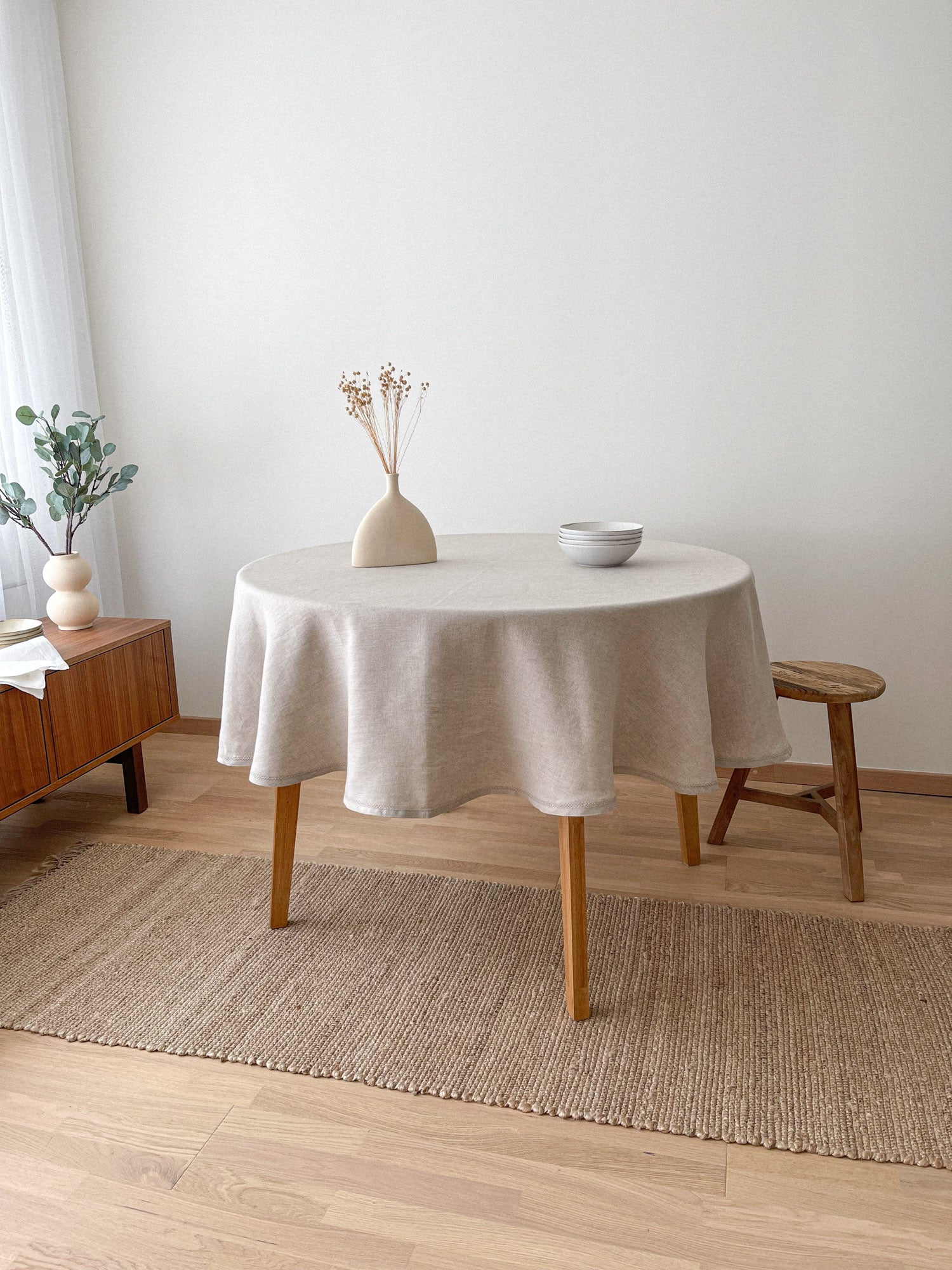 Runde Tischdecke aus Leinen mit Hohlsaum - Beige - Linen Notes