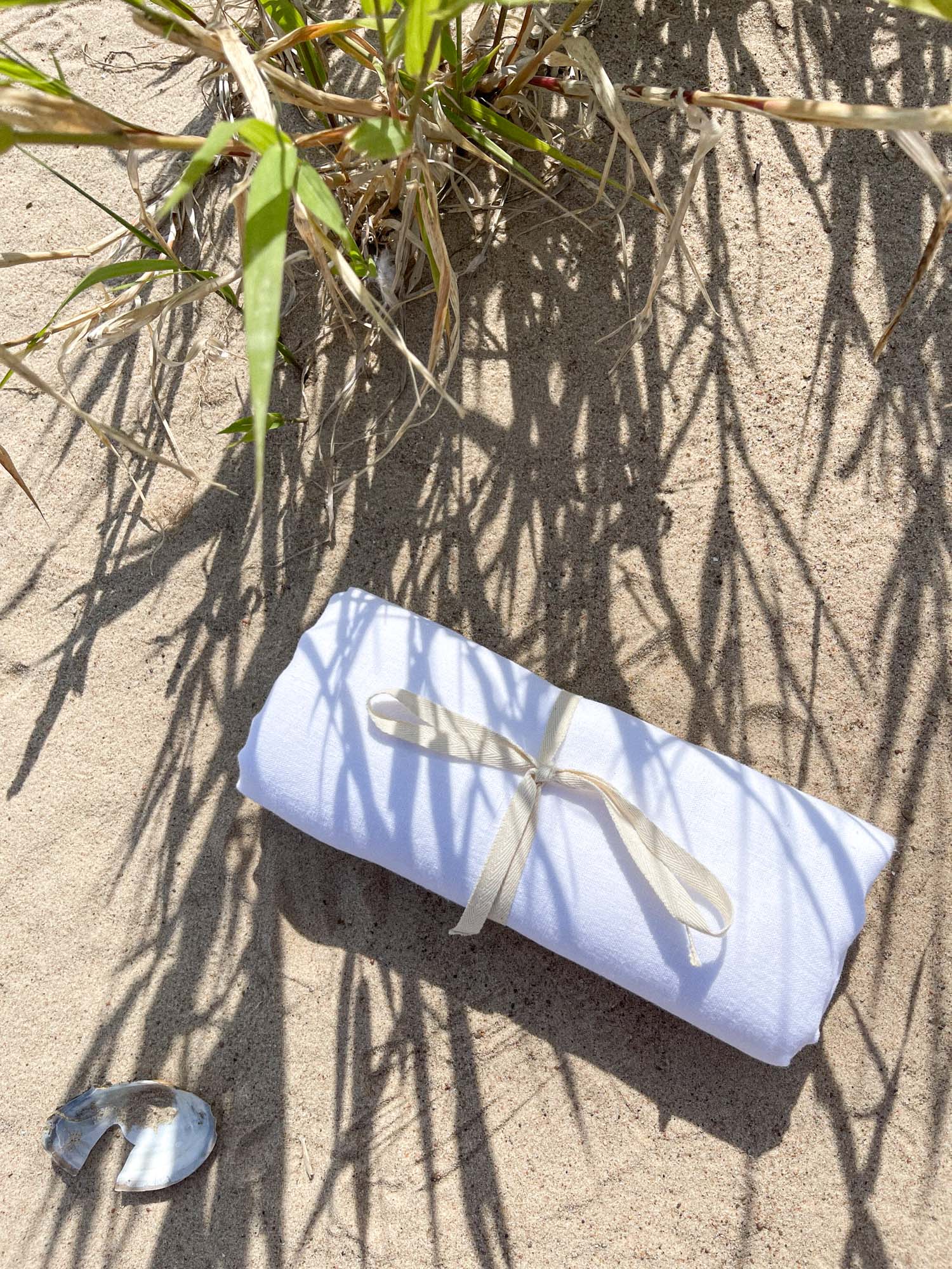 Strandtuch aus gewaschenem Leinen - weiß