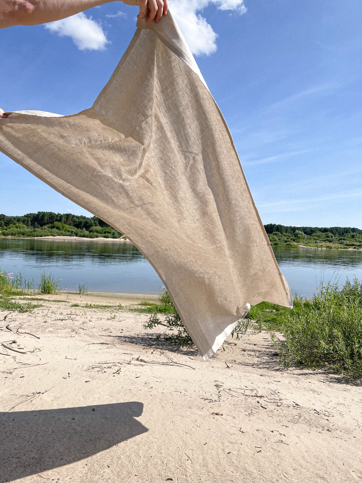 Strandtuch aus gewaschenem Leinen - beige